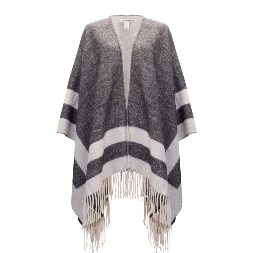Walter Baker Verushka Reversible Poncho Charcoal/Ivory